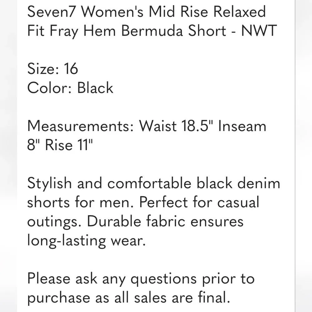 Seven7 Women's Mid Rise Relaxed Fit Fray Hem Bermuda Short - NWT